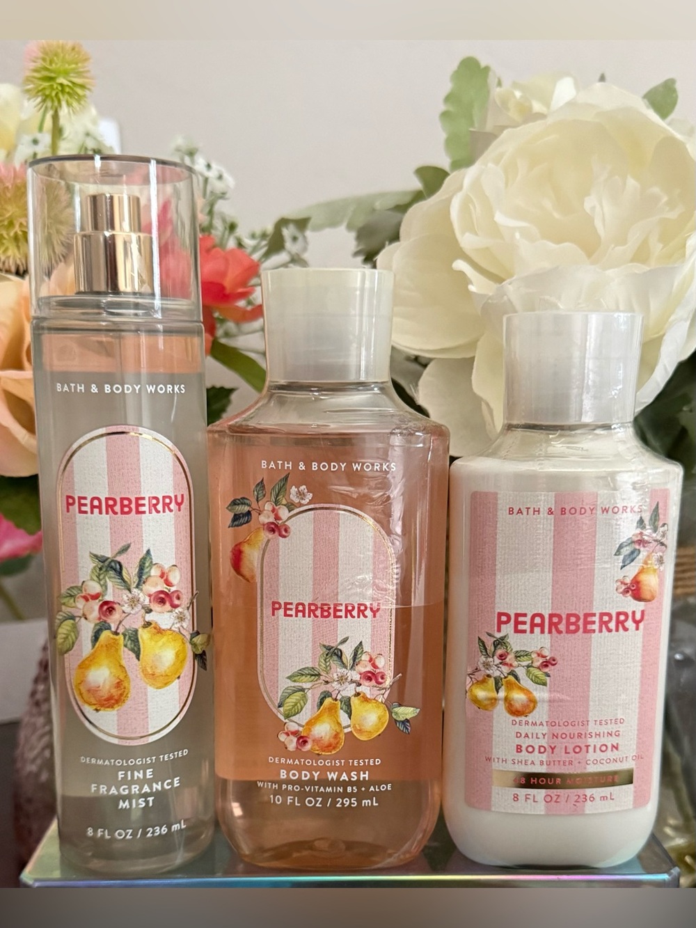 🆕🍐 BATH & BODY WORKS “PEARBERRY” 3-PIECE BODY CARE SET. NEW. FULL SIZE SEALED.